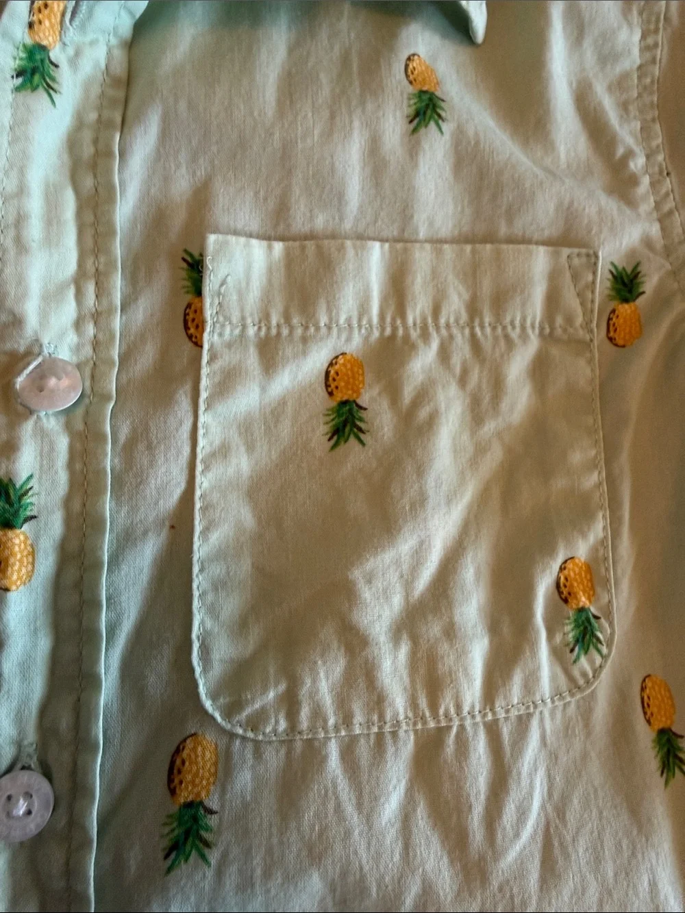 Old Navy Mint Green Short-Sleeve Pineapple Button-Up Shirt size S 6-7